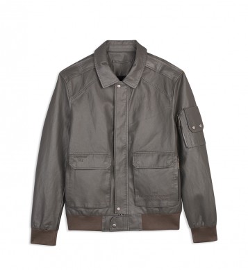 Áo khoác da ghi xám cổ bẻ che khuy cúc bấm tay áo