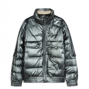 Áo khoác phao đen kẻ nâu hai túi hộp